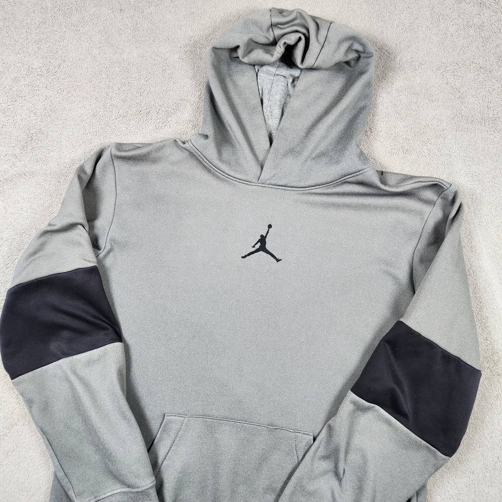 Jordan Jumpman Pullover Hoodie Sweatshirt Boys XL 13-15Y Boys Grey Black Dri-FIT